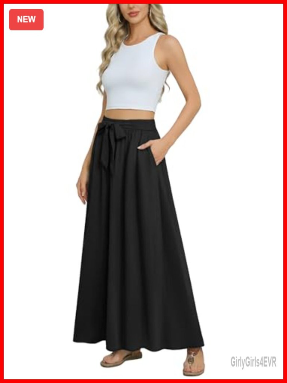 Womens Maxi Skirt Chiffon High Waisted Tie Knot Flowy Beach Casual with Pockets